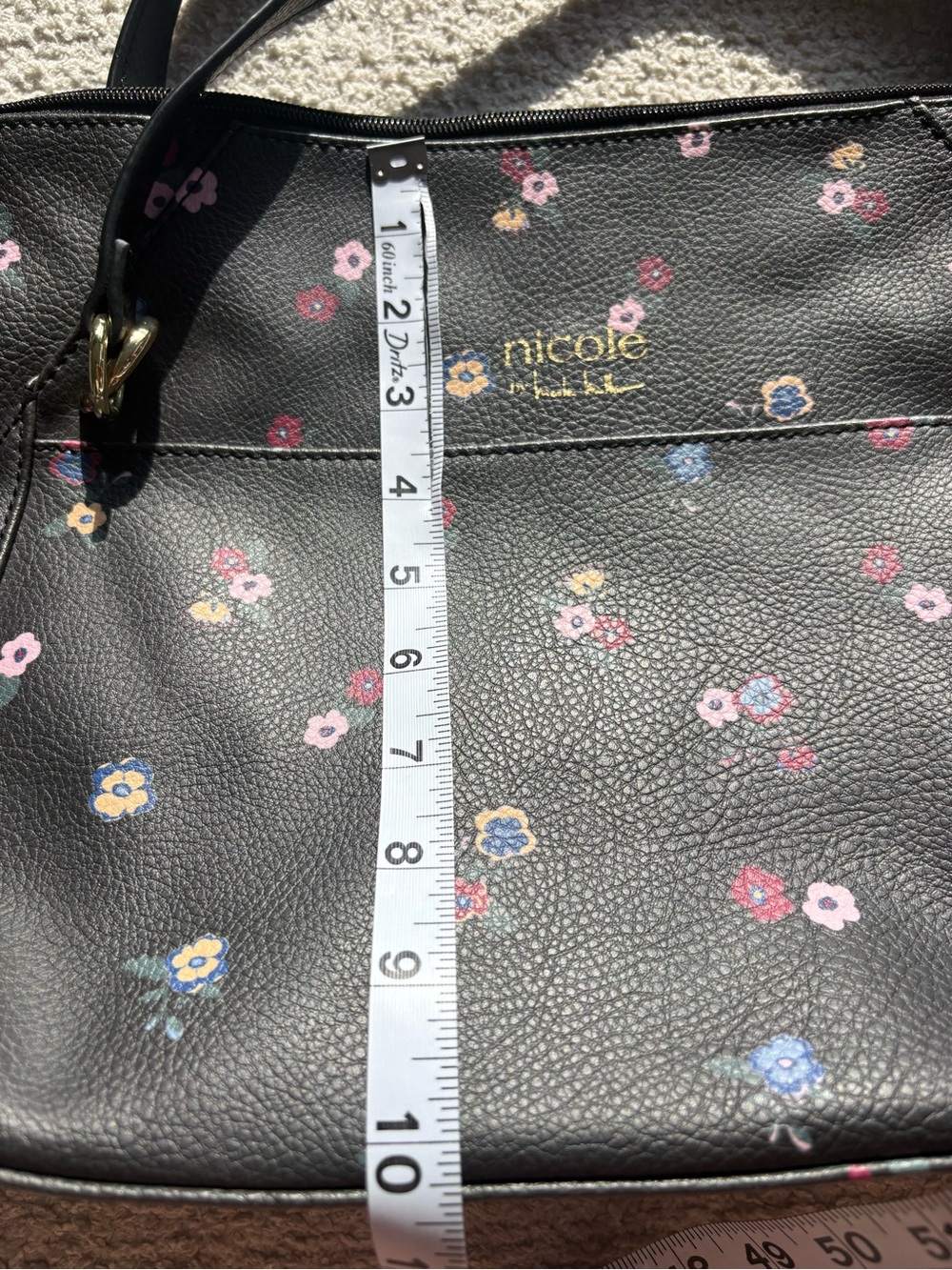 Nicole by Nicole Miller Black Floral Shoulder Bag with Pink & Blue Accents - Picture 12 of 12